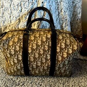 Authentic Christian Dior Trotter Hand Boston Bag Canvas Leather Brown